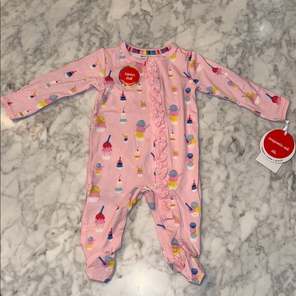 NWT Magnetic Me Modal Ice Cream Print Pink Ruffle Footie